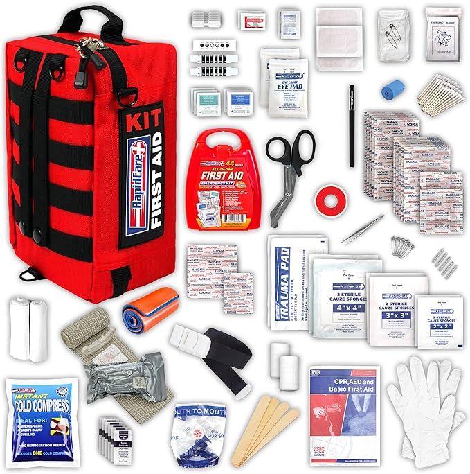 Rapid Care Premium Trauma First Aid Kit for Outdoors, Workplace, and Home - Exceed OSHA Guidelines and ANSI 2009 Standards...