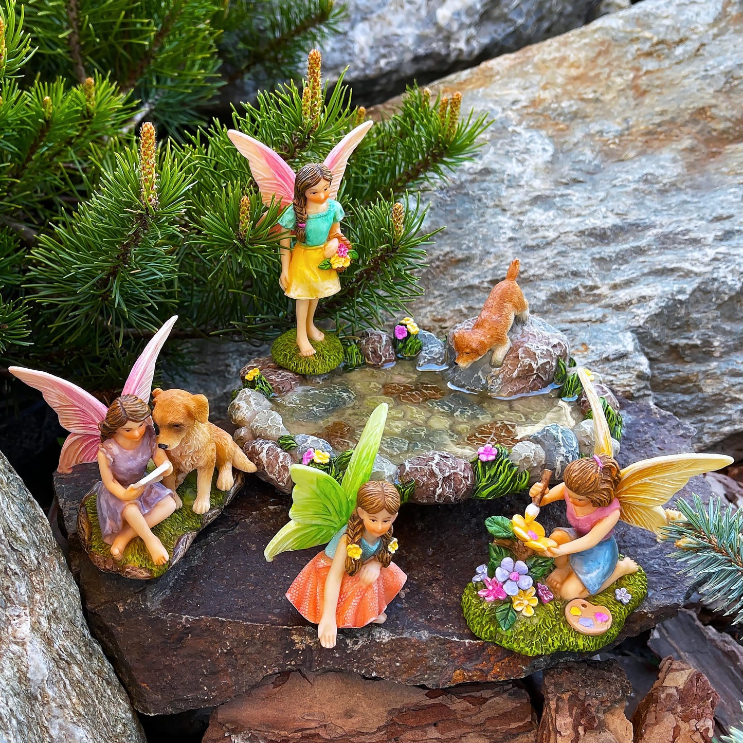Mood Lab Fairy Garden Miniature Pond Kit - Figurines & Accessories Set of 5 pcs - Outdoor or House Decor