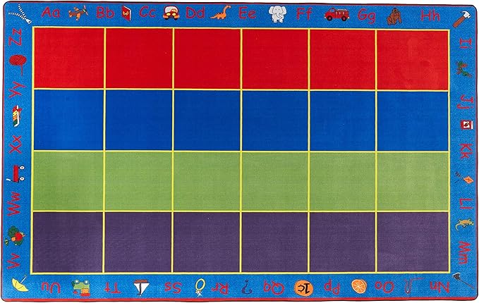 KIDCARPET.COM ABC Rainbow Seating Classroom Rug with 24 Seats, 7'6" x 12' Rectangle, Educational Classroom Rug, Kids Learning Play Mat | Area Rug for Bedroom or Playroom