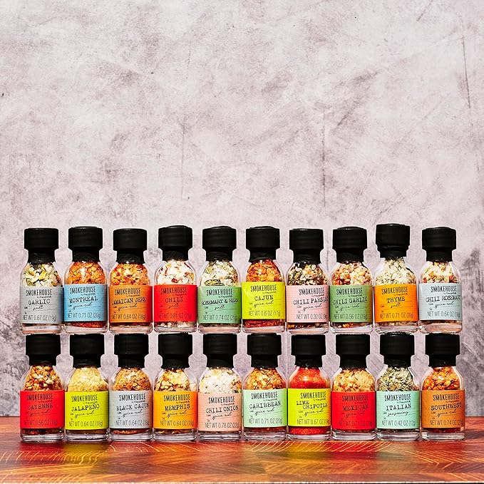 Smokehouse by Thoughtfully Ultimate Grilling Spice Set, Grill Seasoning Gift Set Flavors Include Chili Garlic, Rosemary and Herb, Lime Chipotle, Cajun Seasoning and More, Pack of 20