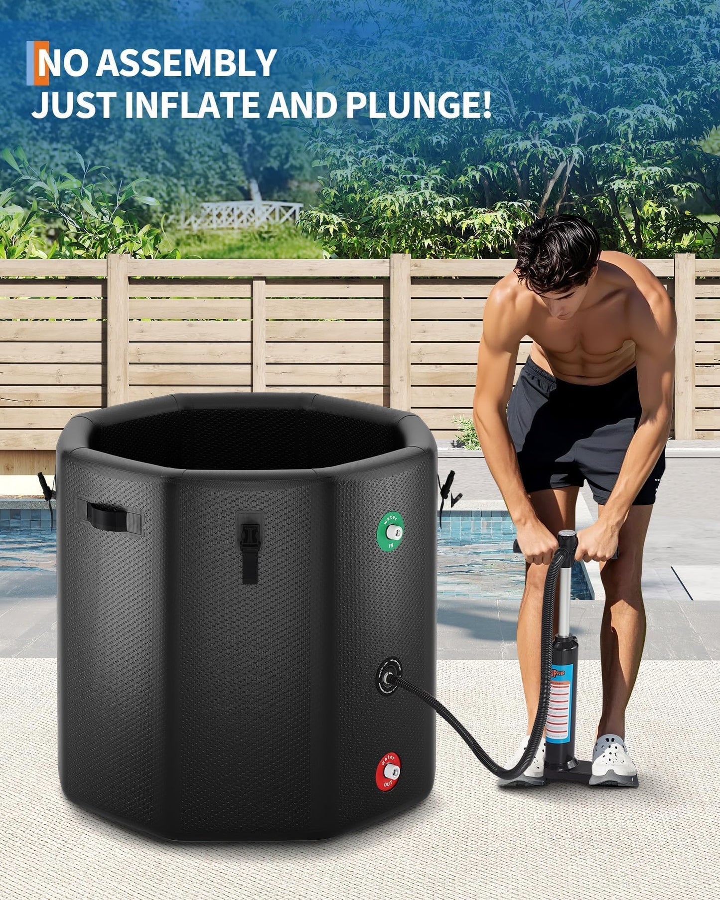 GarveeTech Ice Bath Tub for Athletes, Compatible with Water Chillers, 186Gallon Inflatable Cold Plunge Tub with Insulated Lid, Portable Cold Water Therapy Ice Pod for Recovery (Black, 186Gallon)