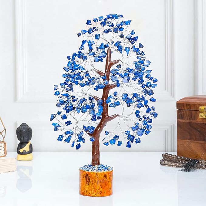Lapis Lazuli Crystal Tree of Life healing crystals Spiritual Blue Shelf Decorations & Crystal Decor Feng Shui Table Decor Gifts for Men Dad & Boyfriend or Perfect Housewarming Home Accents Decor Gift