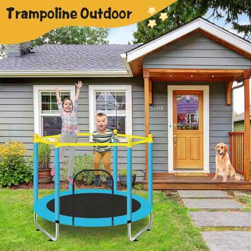 60" Toddler Trampoline for Kids Ages 1-8, Indoor & Outdoor Kids Trampoline with Safety Enclosure Net, Birthday Gifts