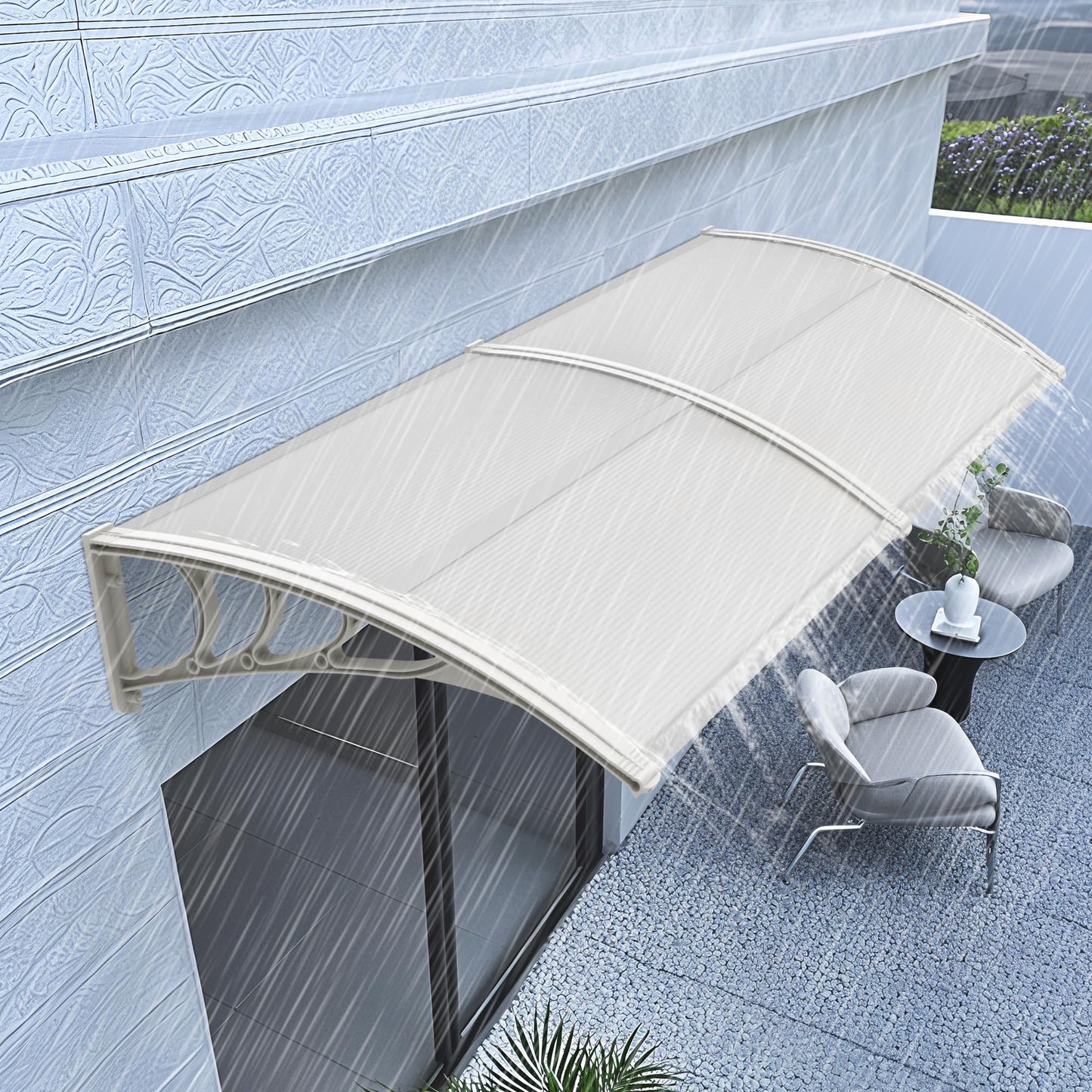 MCombo 39 x 78 inch Window Awning Outdoor Polycarbonate Front Door Patio Cover Garden Canopy 6055-4080 (40"×80") (Solid White Bracket/Clear Board)