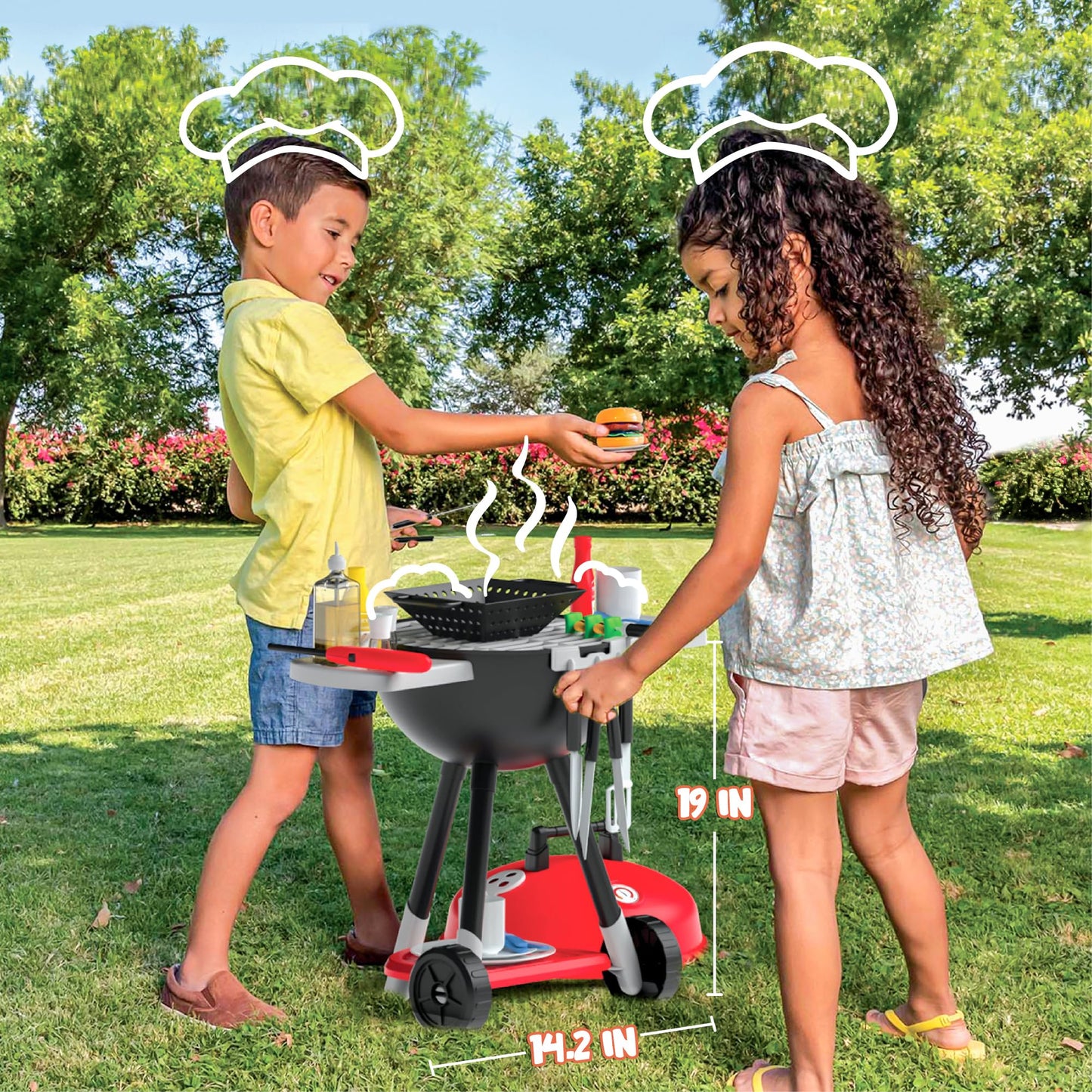 JOYIN 34 PCS Kitchen Toy Set, BBQ Play Grill, Cooking Toy Set, Little Chef Play, Kids Grill Playset Interactive BBQ for Kids with Light & Sound, Birthday Gift for Boys Girls