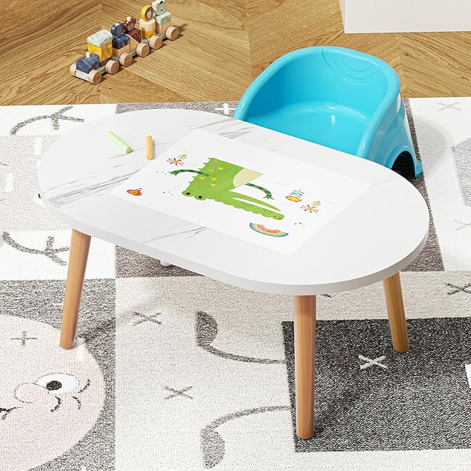 Small Coffee Table for Small Space, Low Table, Floor Table Desk for Sitting on The Floor, Japanese Coffee Table for Living Room, Tatami Tea Tables with Solid Wood Legs, Oval Coffee Tables, White
