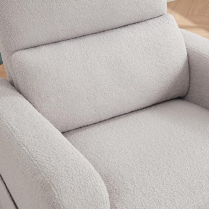AEMEIOS Swivel Rocker Recliner, Power Recliner Glider with Removable Cushion, Oversized Upholstered Boucle Swivel Reclining Nursery Chairs for Living Room Bedroom, Teddy Grey