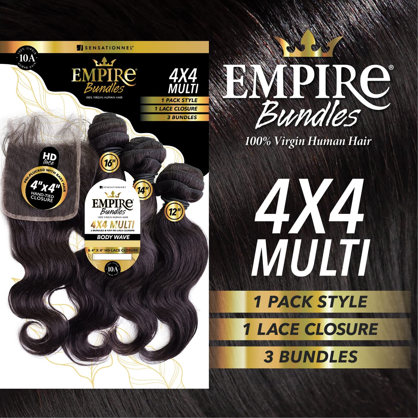 Sensationnel Empire bundles multi - body wave with 4x4 closure 10a tangle shed free human hair for weaving and sew in styles (12