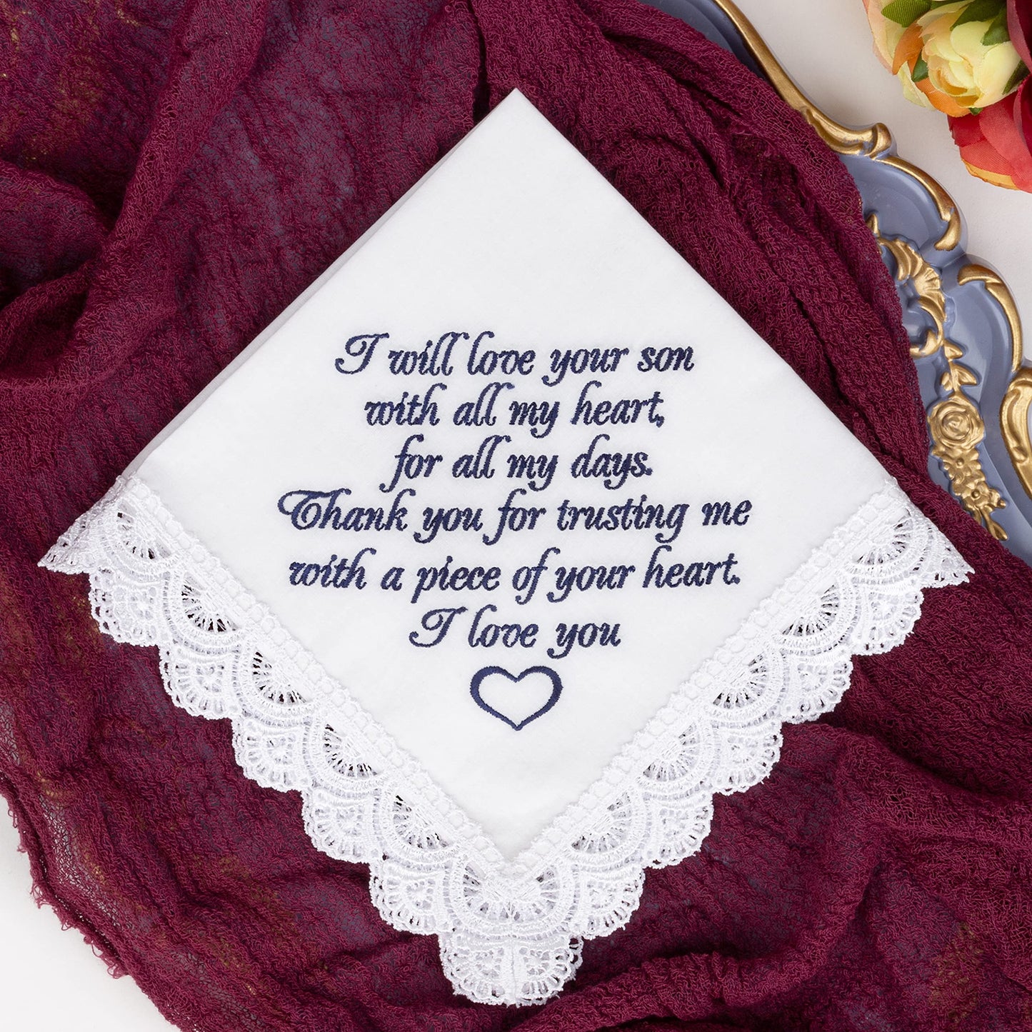 Mother of the Groom Gifts from Bride Future Mother in Law Gifts from Daughter in Law Wedding Day Embroidered Wedding Handkerchief (Mother of the Groom)