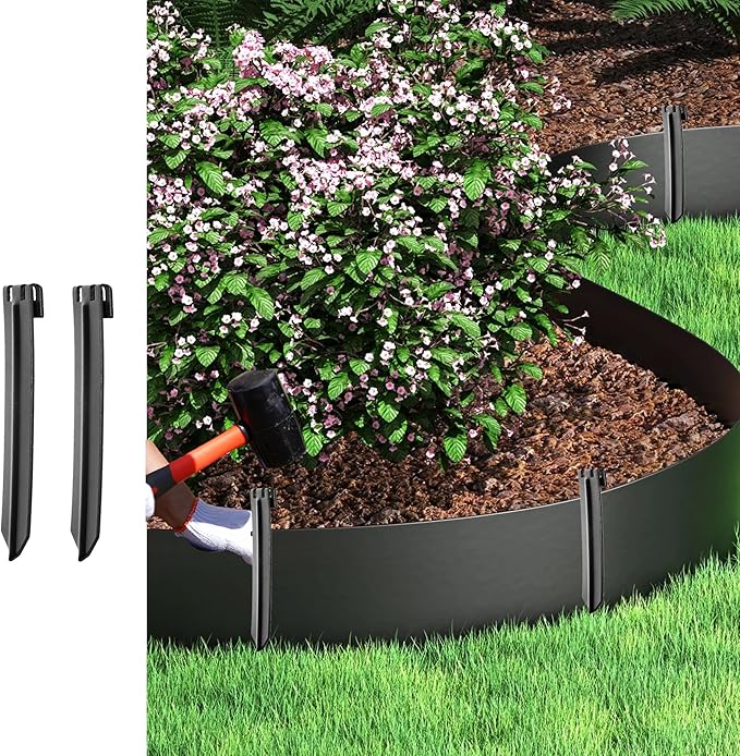 6Pcs Black Metal Landscape Edging Stakes, 10In Garden Stakes Landscape Anchoring Spikes for Terrace Board/Landscape Edging Coil/Grass Barrier/Bender Board