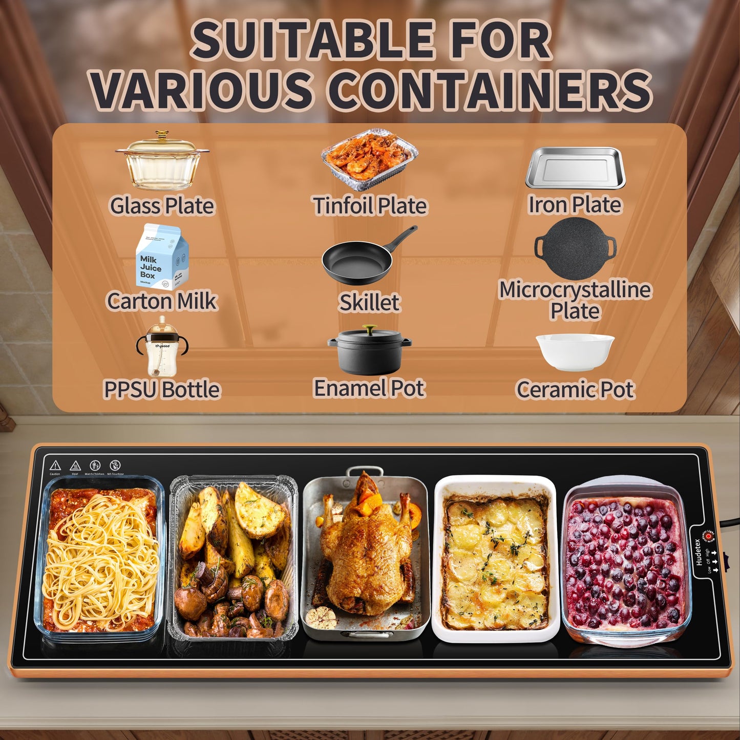 Warming Mat for Food (Extra Long 40"x12"), Electric Warming Trays for Buffets Party & Daily Use with Golden Edges, Temperature Adjustable & Full Surface Warm Tempered Glass Food Warmer Mat, Black