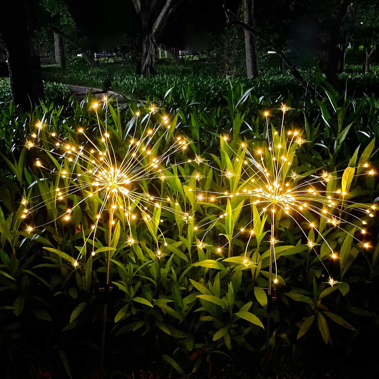 JJGoo Solar Firework Lights, 4 Pack 120 LEDs 2 Lighting Modes Solar Garden Lights Outdoor Waterproof for Yard Patio Walkway Pathway Party Wedding Christmas Decorative - Warm White