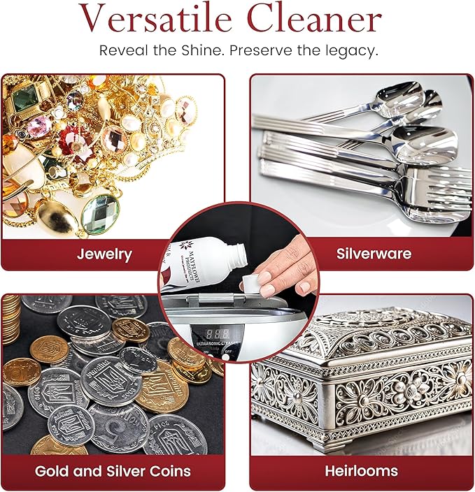 Mayflower Jewelry Cleaner for Ultrasonic Machine Made in USA Non Toxic Tarnish Remover Solution Concentrate 2-pack for Cleaning Gems Diamond Rings Silver Gold and Platinum. Cleans Eyeglasses (16 oz)