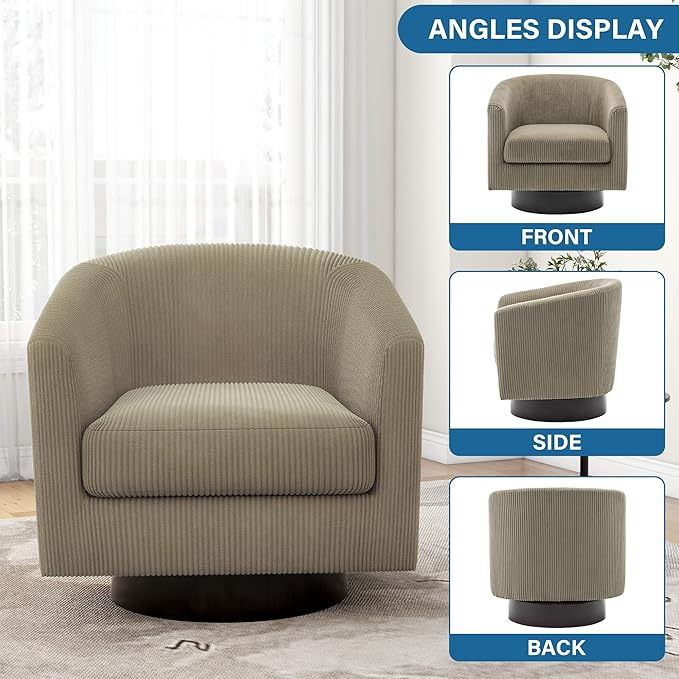 UIXE Swivel Accent Chair, Upholstered Corduroy Barrel Chair for Living Room, Small Single Sofa Bedroom Reading Seat, Set of 4, Camel