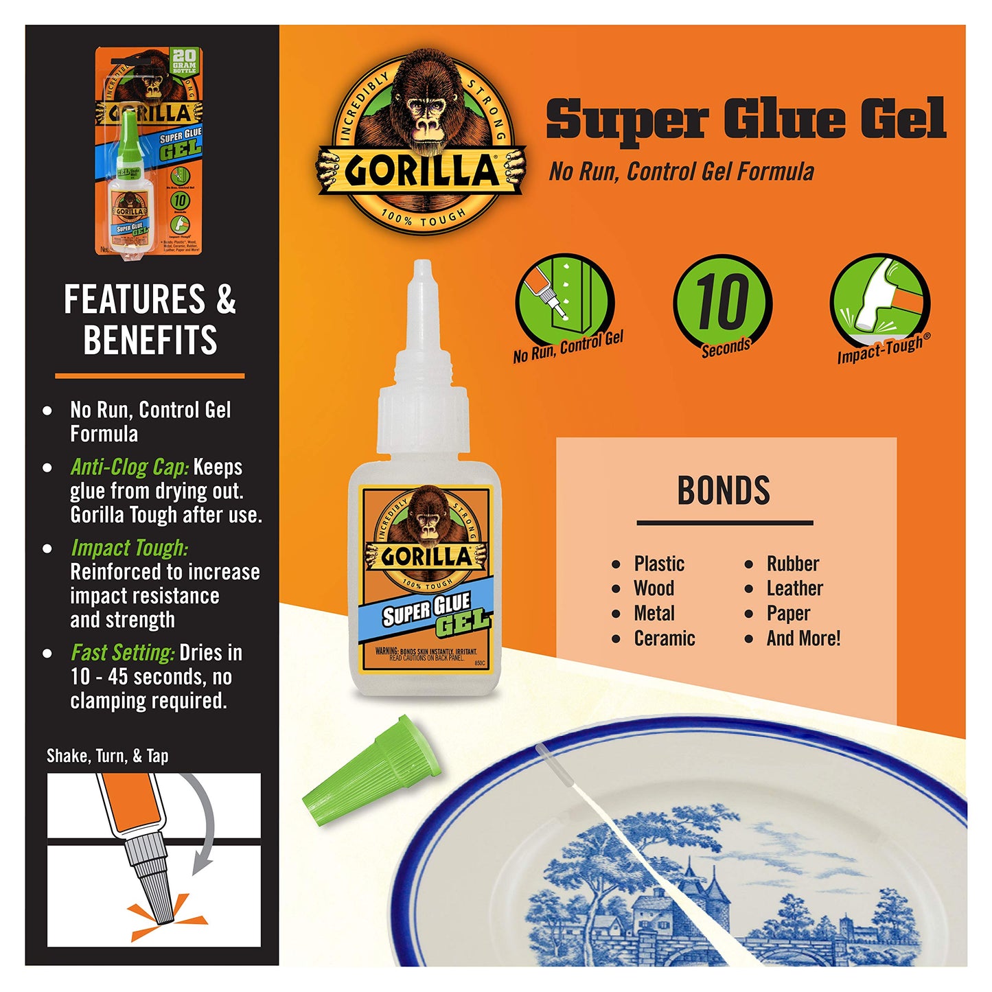 Gorilla Super Glue Gel, Clear Glue, 20 Gram (Pack of 1) - All Purpose and Fast Setting for Projects and Repairs