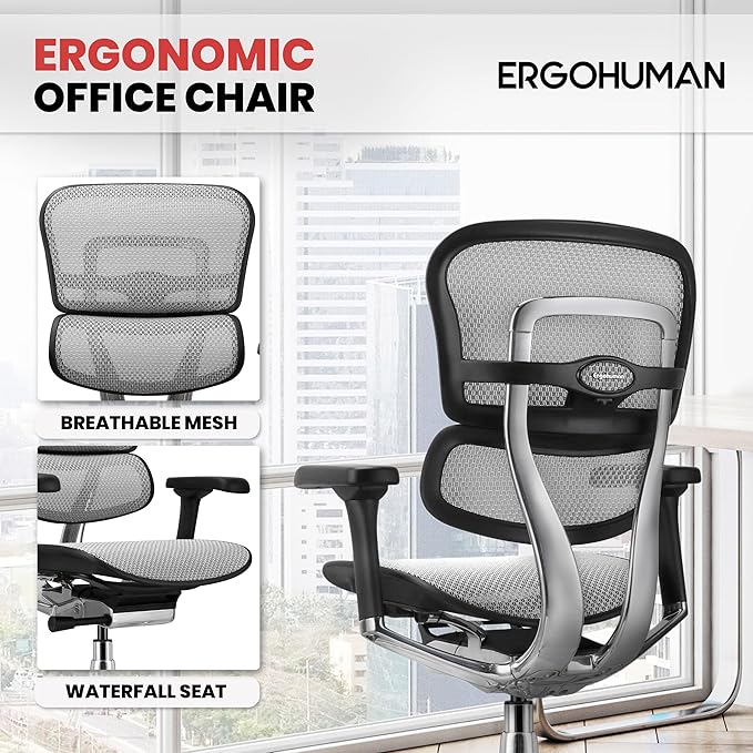 Ergohuman Eurotech ME8ERG GEN2 High Back Mesh Office Chair with Tilt Tension Control, Tilt Lock, Back Angle, Back Height, Synchro Tilt, Seat Height, Seat Depth, and Arm Height Adjustments, Grey