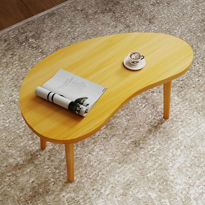 Funecy Coffee Table Low Table with Solid Wood Sturdy Legs, Floor Table Desk for Sitting on The Floor, Storage and Living Room Furniture (Natural-Mango)
