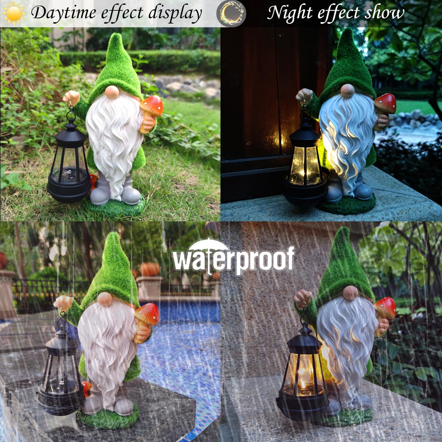 VIOYOUNS Solar Gnomes Garden Statues,Resin Gnome Figurine Holding Mushroom and Solar Lights Lantern,Outdoor Yard Art Decorations for Garden Patio Lawn