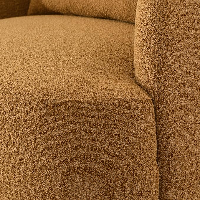 KINWELL 34" Wide Boucle Swivel Barrel Chairs Set of 2, No Assembly Round Upholstered Armchairs Accent Chairs Single Sofa Chair with Toss Pillow for Living Room and Bedroom, Brown