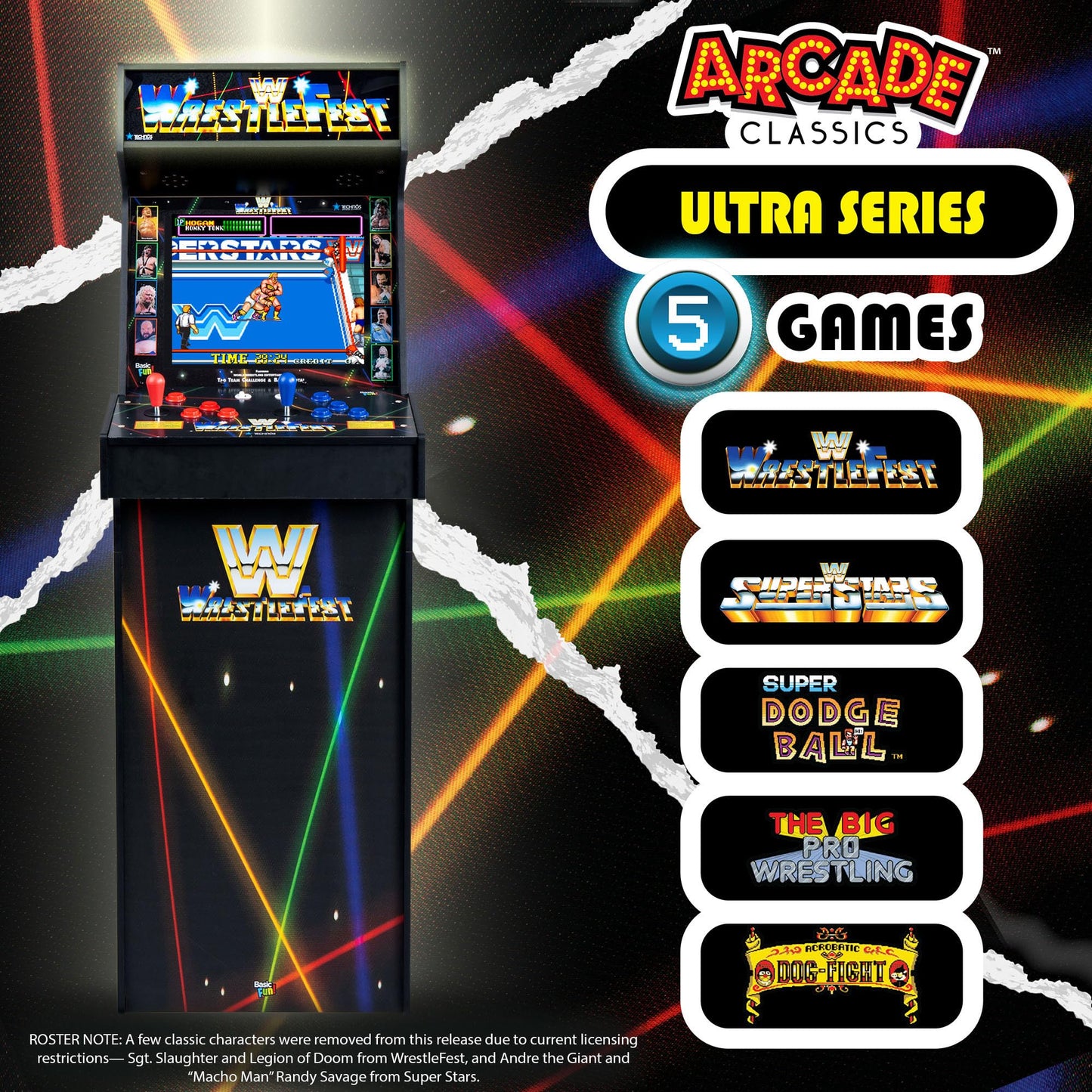 Arcade Classics - WWE Ultra Series Game Machine, 5 Games, 17" Liquid Crystal Screen - Indoor Cabinet, Retro, Gaming Console, Basement Decoration, Man Cave