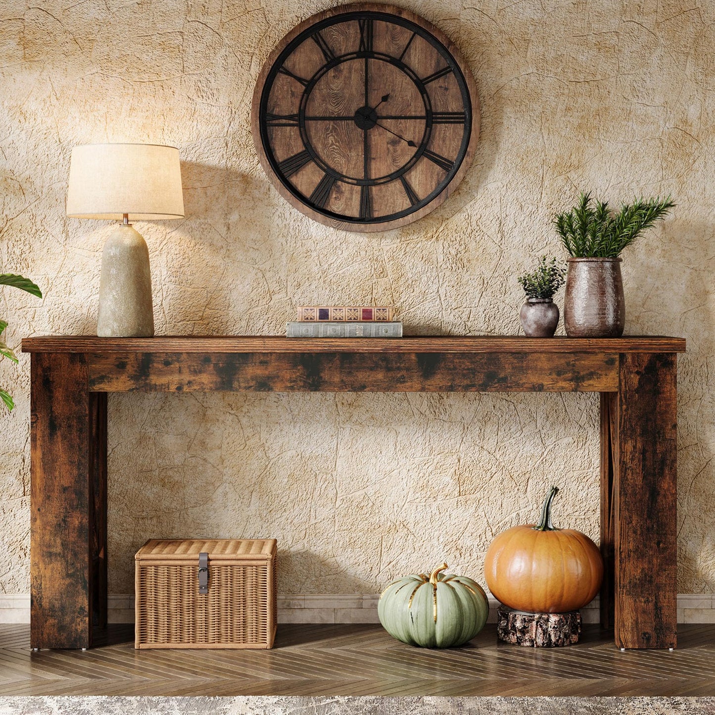 Tribesigns 70.9" Extra Long Console Table, Farmhouse Narrow Long Entryway Table with H-Shaped Legs for Living Room, Hallway, Rustic Brown