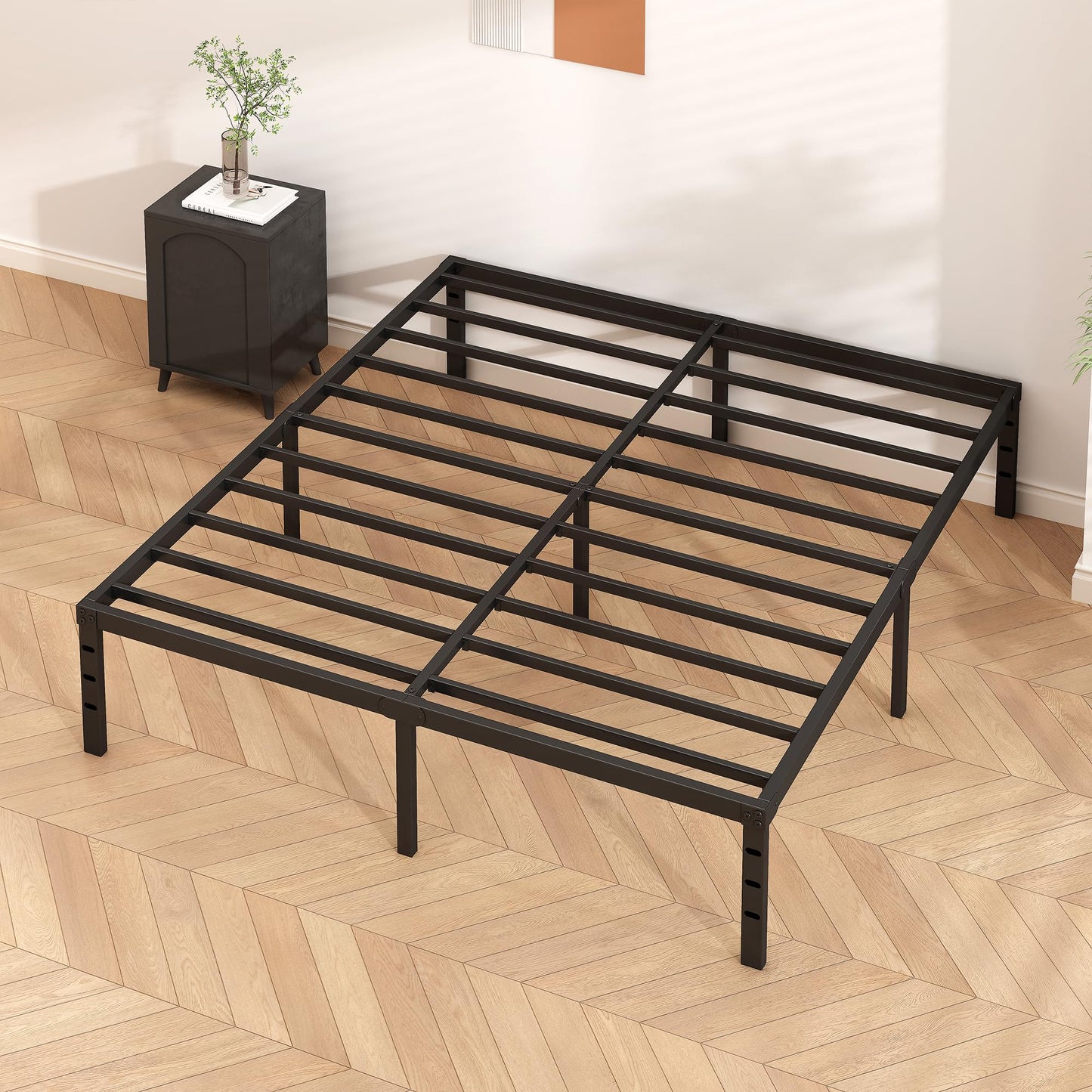 HLIPHA Metal Platform Bed Frame 14 Inch Tall,No Box Spring Needed,Queen Size Bed with Heavy Duty Strong Support Slats,Easy to Assemble,Black