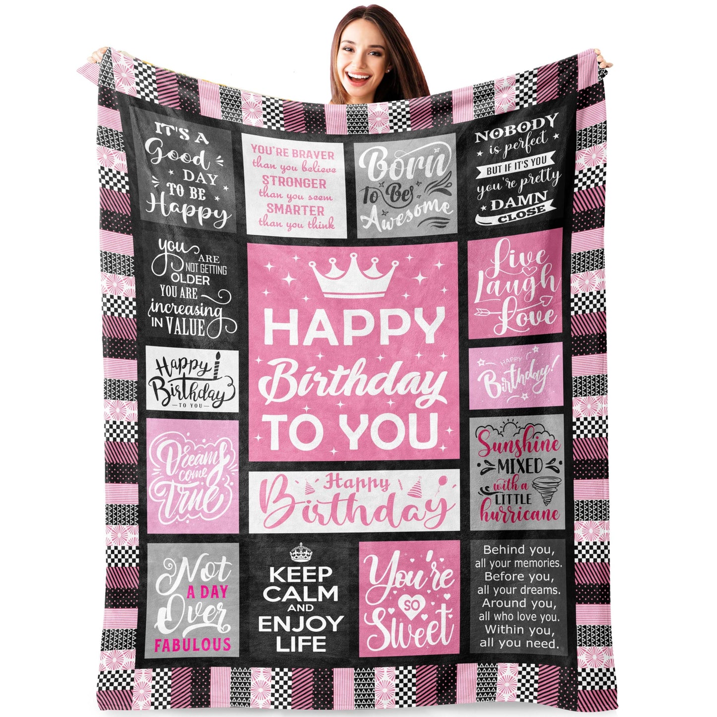 Atokker Birthday Gifts for Women, Happy Birthday Decorations Blanket, Gifts for Women Birthday Unique, Best Friend Friendship Gifts for Bestie BFF Throw Blanket 50"x60"