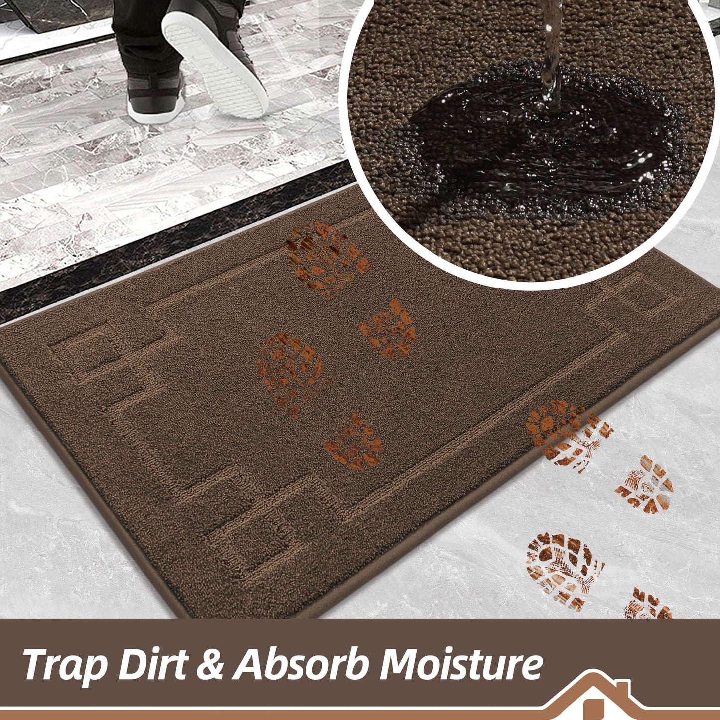 BEQHAUSE Door Mat 32" x 48", Non-Slip Door Mats Indoor Entryway Rugs Washable Low-Profile Absorbent and Stain Resist Floor Mats, Dog Door Mat for Front Back Door, Muddy Wet Shoes & Paws, Brown