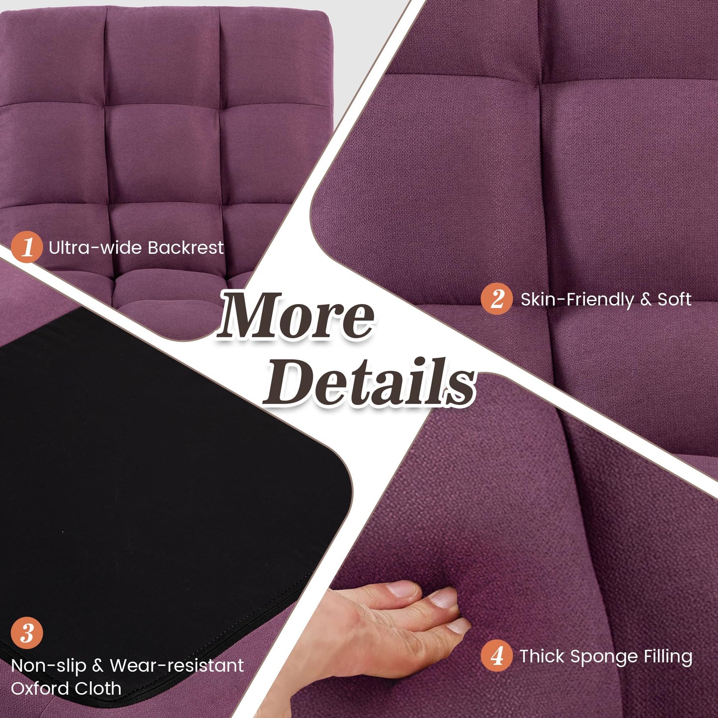 HOMYEDAMIC Floor Chair with Back Support with 6 Adjustable Position, Recliner, Folding Gaming, Meditation Chair for Adults (Purple)