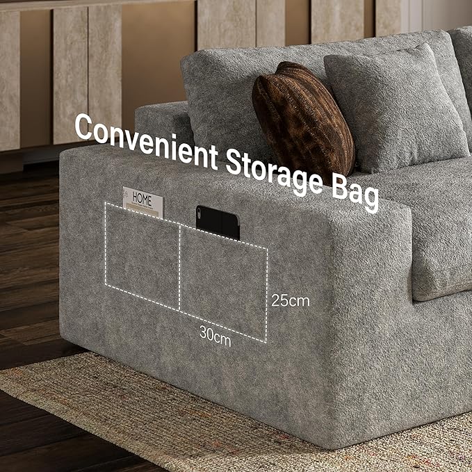 160'' Oversized Boneless Sectional Couches for Living Room, Deepseat Boneless Cloud Modular Sectional Sofa with Ottoman, No Assembly Required L-Shape Cloud Sofa, Plush Fabric, Light Gray