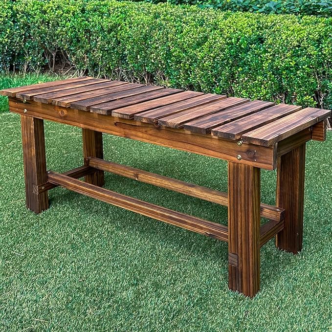 LSPYYDS Outdoor Garden Bench, 3-Person Wood Patio Bench Weatherproof Outdoor Backless Bench, Anti-Corrosion and Anti-Rust Garden Benches for Garden Lawn Porch Park Backyard (Carbonized,47.25''/120cm)