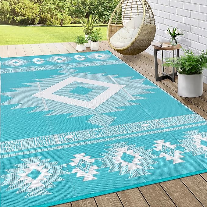 MJIAHOMDEC Outdoor Rug 6x9 ft for Patios Waterproof Reversible Plastic Straw Rug Patio Mat Clearance Outdoor RV Camping Ma...
