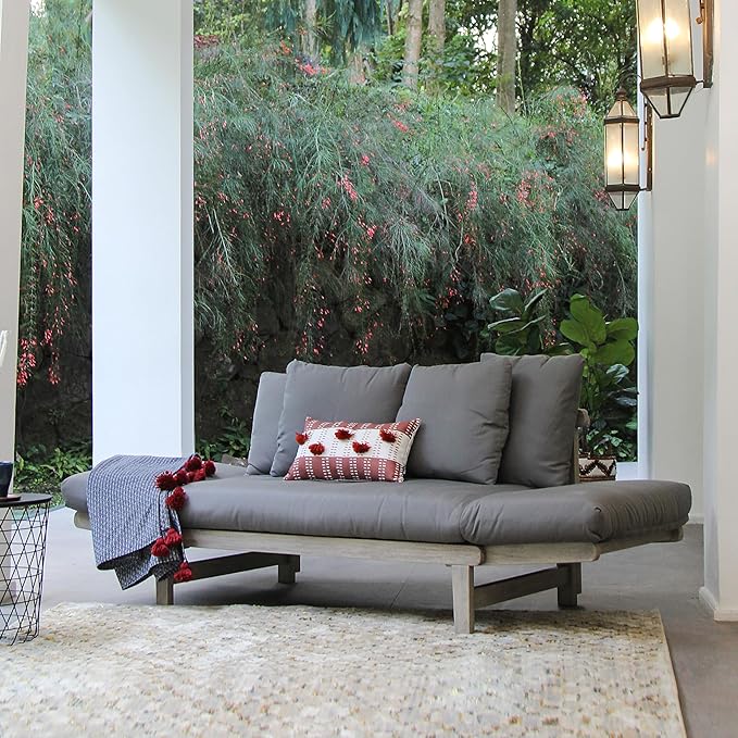Cambridge Casual West Lake Mahogany Outdoor Convertible Sofa Daybed, Weathered Gray/Gray Cushion
