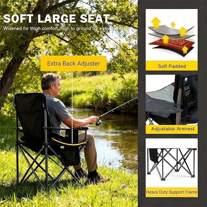 FAIR WIND 2 Pack Oversized Fully Padded Camping Chair with Lumbar Support, Heavy Duty Cooler Bag Fold Chair Support 450 LBS