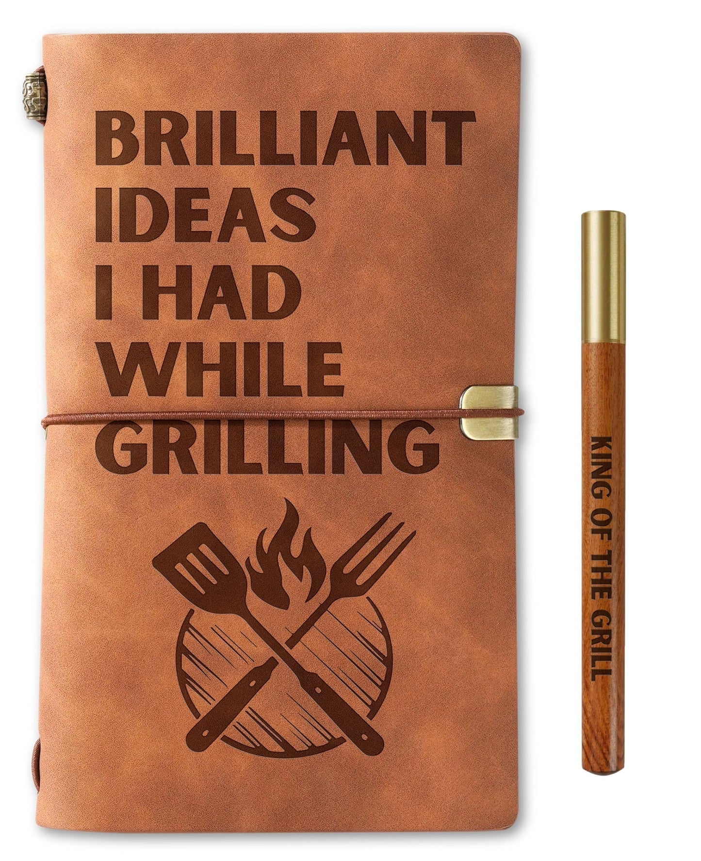 InnoBeta Grilling BBQ Gifts for Men, Dad, Grandpa, Grill Journal Pen Set for Birthday, Christmas, Unique Notebook, Travel Diary, Lined Planner, 7.8x5 Inches, Brown