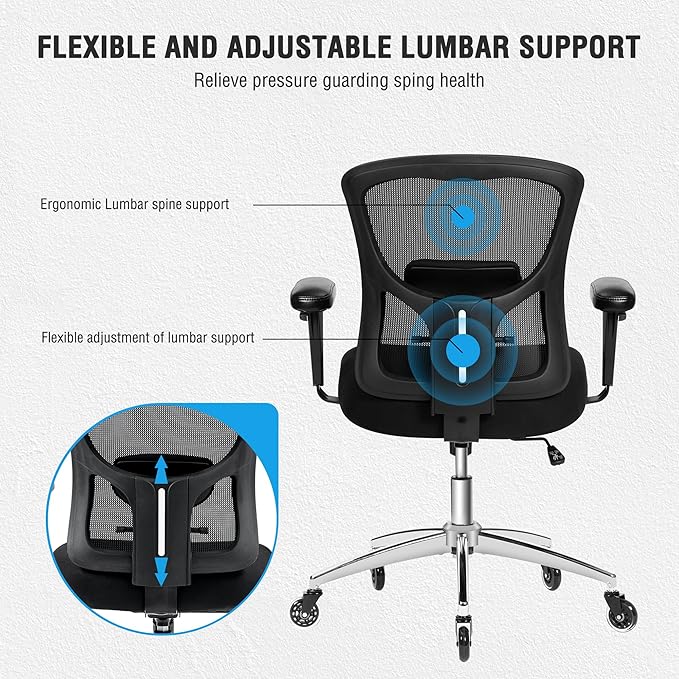 Big and Tall Office Chair 600lbs, Heavy Duty Ergonomic Mesh Chair, Computer Executive Desk Chair with Wide Thick Seat, Adjustable Armrests, Lumbar Support