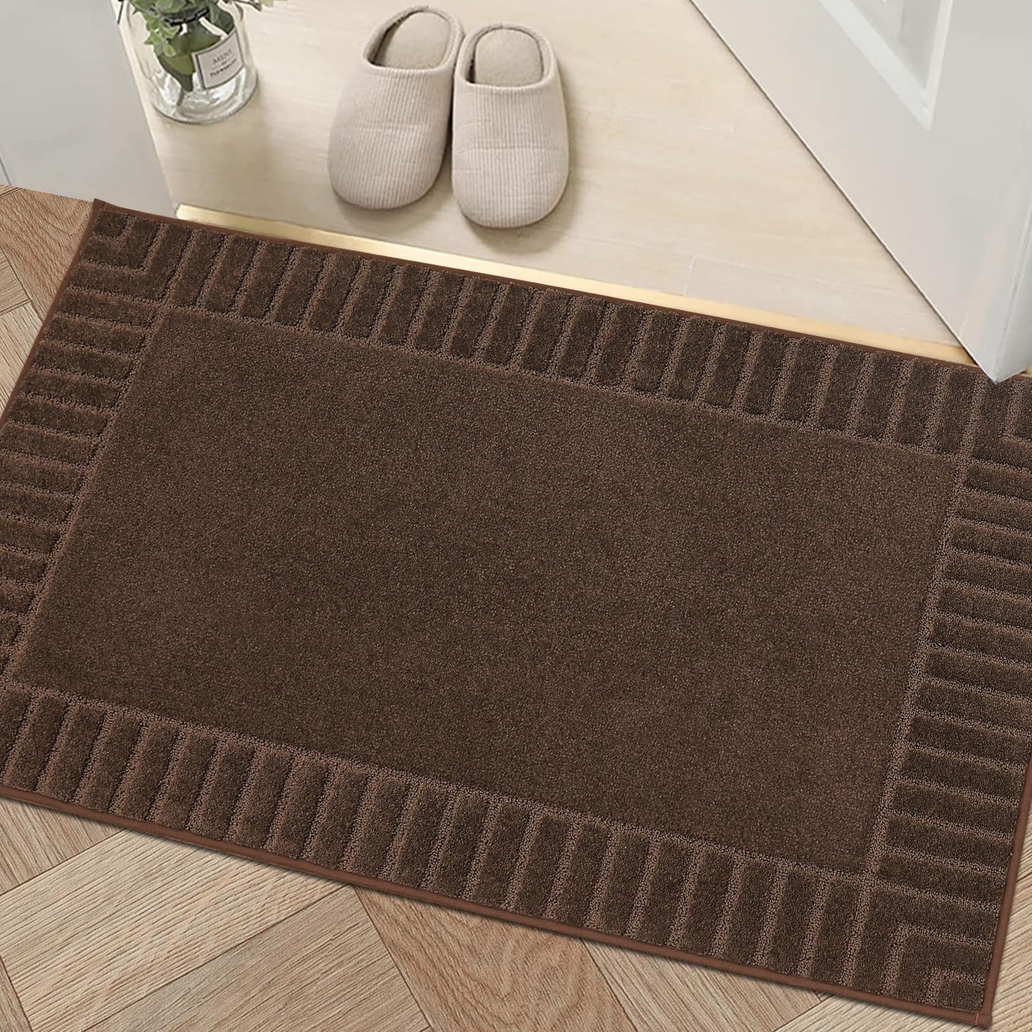 BEQHAUSE Door-Mat Non-Slip Front Doormat Low-Profile Entrance Mats for Front Door Entry Resist Dirt Washable Doormat Absorbent Entryway Door Mat,Brown,32"x48"