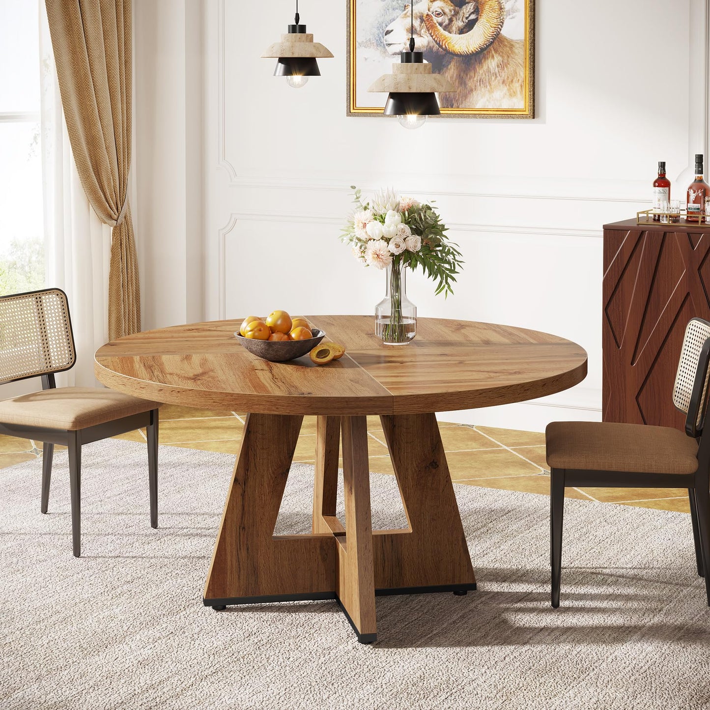 Tribesigns Round Dining Table for 4-6 People 47 Inch Wood Dining Table with Pedestal Base Walnut (Wood)