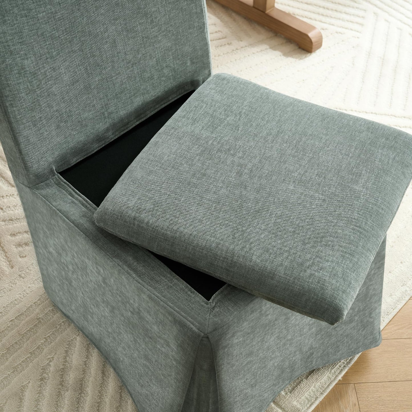 DAYALANE Farmhouse Slipcovered Dining Chairs Set of 4, Modern Upholstered Kitchen & Dining Room Chairs, Comfy Green Accent Armless Side Chair for Reading Room Kitchen Dining Room, Chenille