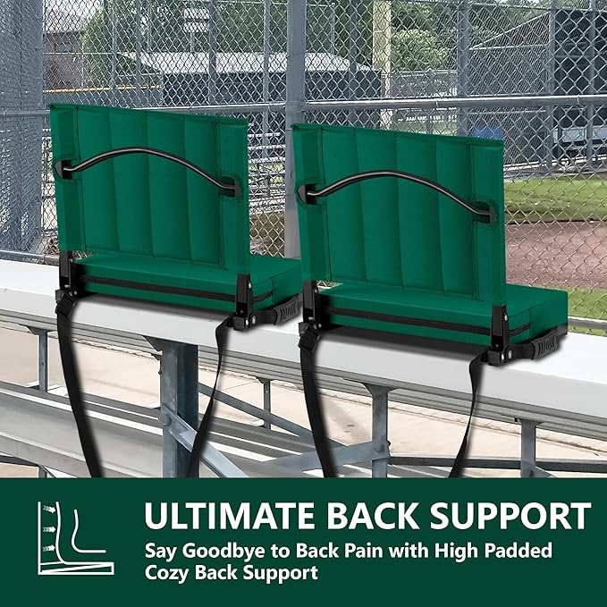 Halituny Stadium Seat for Bleachers with Back Support, Portable Bleacher Seat with Wide Comfy Padded Cushion, Metal Hook, Folding Stadium Chair with Shoulder Strap, Carry Handle, Cup Holder