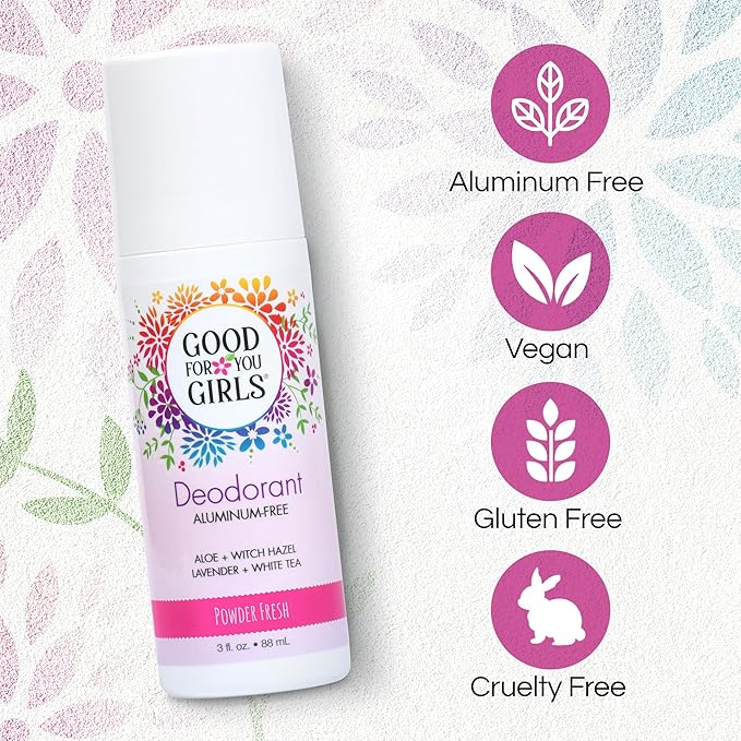 Good For You Girls Aluminum-Free, Natural Deodorant for Kids, Pre teens, Teens, Safe & Effective Odor Control, Clear Roll-On, Natural Fragrance, Vegan, Made in USA | Soft Powder, 3 oz (Pack of 1)