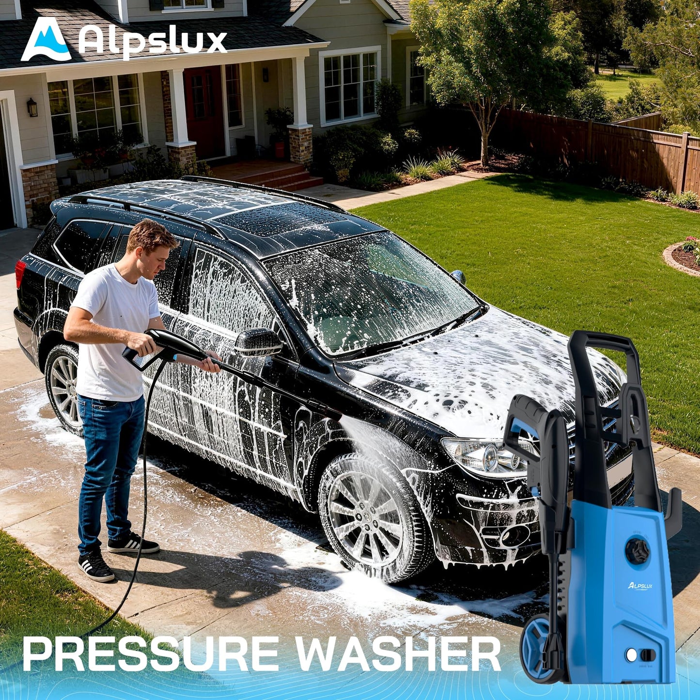Electric Pressure Washer Power Washer Electric Powered Power Wash Power Washers with Adjustable Nozzle, Pressure Cleaning Machine with Foam Cannon for Cars, Fences, Driveways, Patios, Home Cleaning