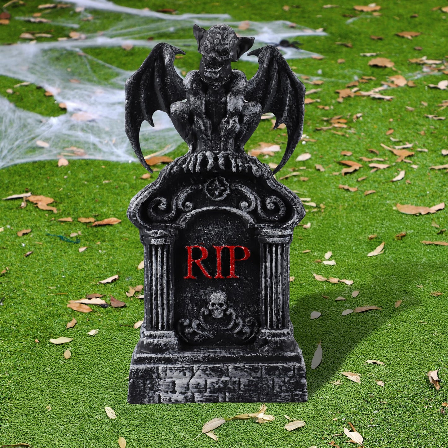 JOYIN 17” Halloween Animatronic Outdoor Tombstones Decorations, LED Graveyard Gravestone Decorations Animated Decor Outside with Sound Activated, Creepy Voice Motion for Yard Garden Haunted House Lawn