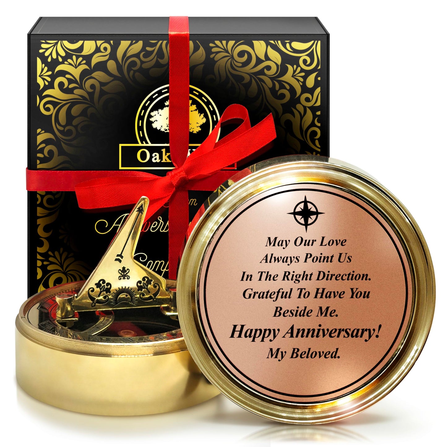 OakiWay Anniversary Sundial Compass Gift for Him or Her - Unique Gift Ideas for Husband or Wife, Men Wedding Anniversary 50th 40th 25th 20th Year Celebration, Gift Card Included