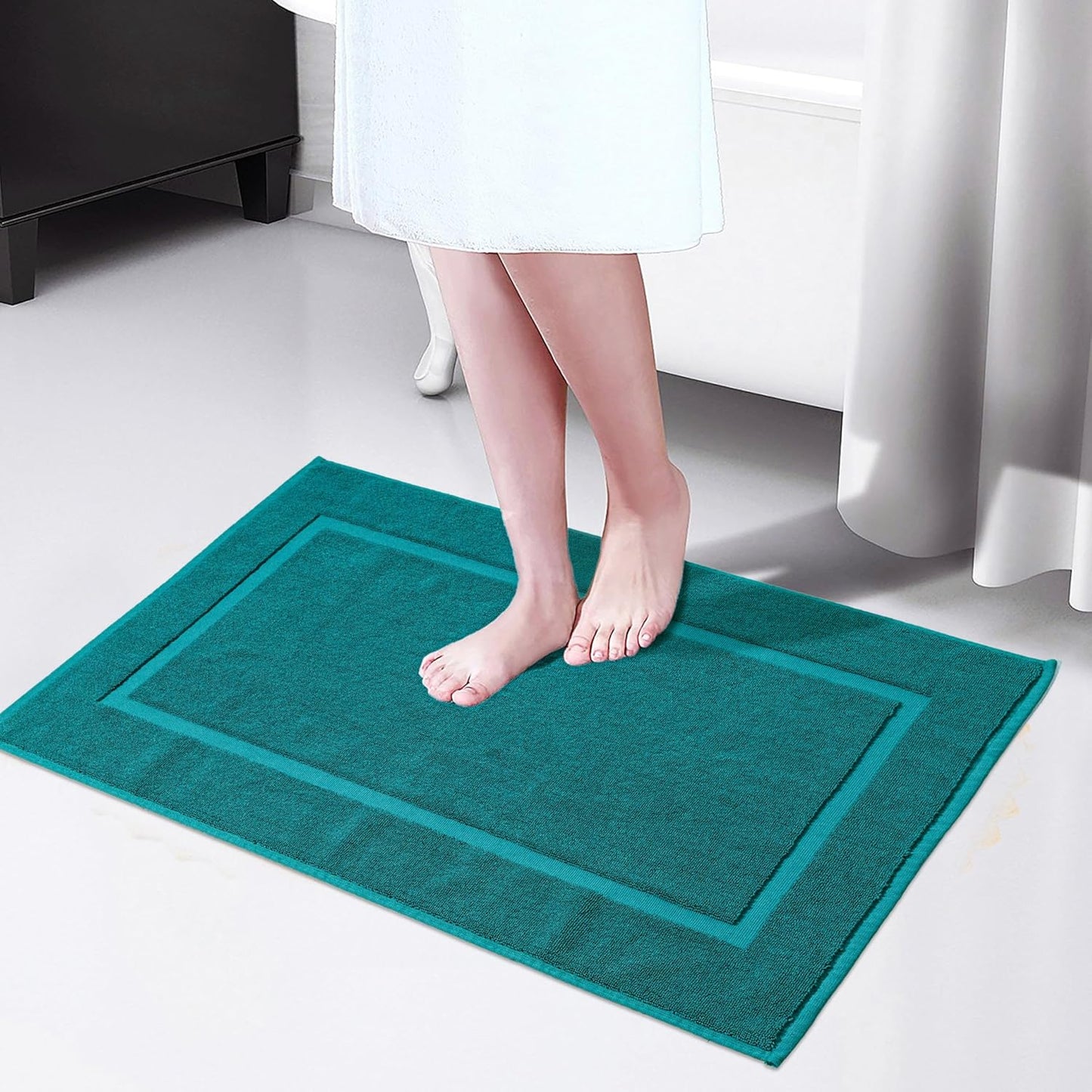 HILLFAIR-900 GSM-100% Ringspun Cotton Floor Towels mat- Hotel-Spa Tub-Shower Bathroom Floor mat Towels- 21 x 34 Inch - Terry Cotton Bath Mats, Machine Washable, Absorbent- 2 Peice Towel Set- Teal