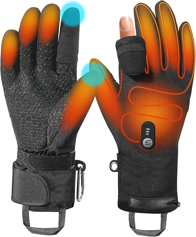 JS LifeStyle Heated Gloves for Men Women Hunting Work Rechargeable 3000mAh Battery with Light-off Fingerless Design Winter