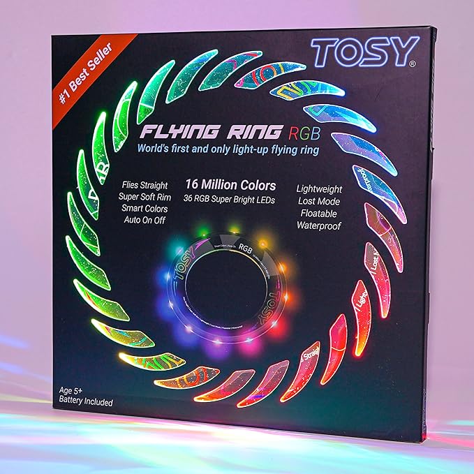 TOSY Flying Ring - 36 RGB Multicolor or 12 Monocolor LEDs, Super Bright, Lost Mode, Auto Light Up, Christmas Stocking Stuf...