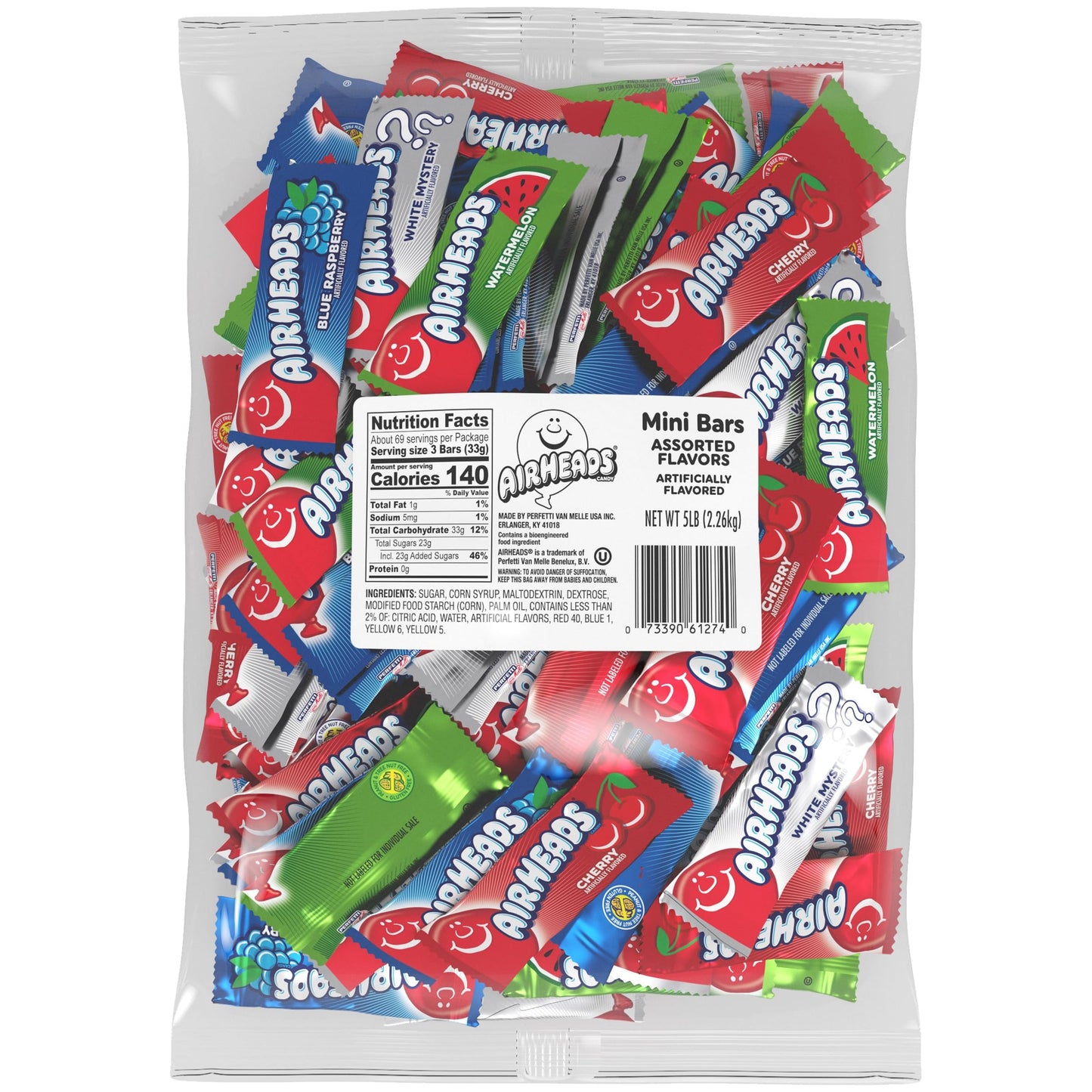 Airheads Candy Mini Bars, Assorted Flavors, Individually Wrapped, Non-Melting, Party, 5 Pound Bag