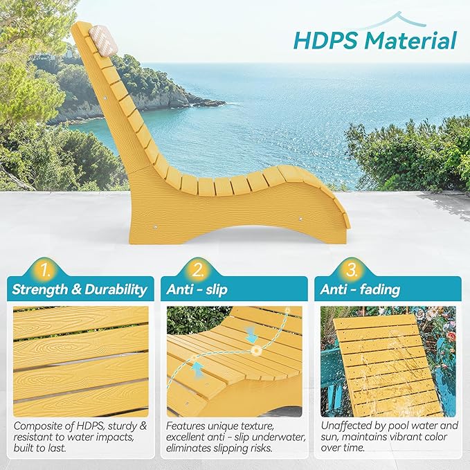 Homenjoy HDPS Pool Lounge Chairs, Use in Pools Lounge Chairs up to 10-Inches of Water, Chaise Chairs with Headrest, Lounge Chair Outdoor, Fade-Resistant Pool Lounger for Deck