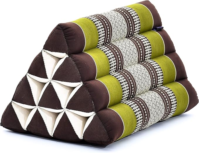 Leewadee Triangle Cushion – Comfortable Backrest for TV or Reading, Incline Pillow for Relaxing Made of Kapok, 20 x 13 x 13 inches, Brown Green
